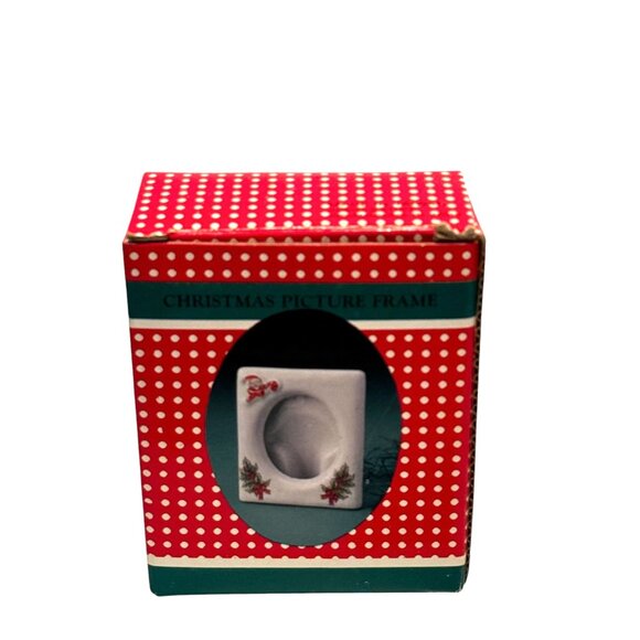 Ceramic Holiday Picture Frame With Santa & Holly Design Festive Decor - Picture 4 of 11